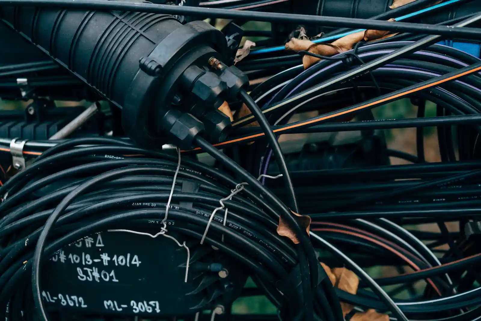 Boîtier d'épissure et câbles de fibre optique lovés dans un ouvrage de raccordement télécom